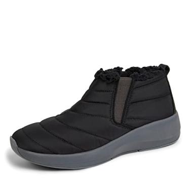 Imagem de Dearfoams Bota feminina confortável original Naomi Wedge Bota no tornozelo, Preto, 36