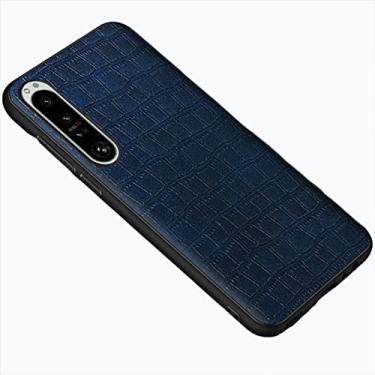 Imagem de Capa para Sony Xperia 1 IV, padrão de crocodilo premium capa de telefone de couro PU capa traseira com proteção de câmera à prova de choque proteção contra queda TPU interna, azul