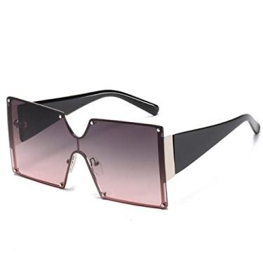 Imagem de Óculos de sol quadrados superdimensionados, óculos de sol sem aro, uma peça, tons de luxo gradiente, design retro uv400 vintage, cinza rosa