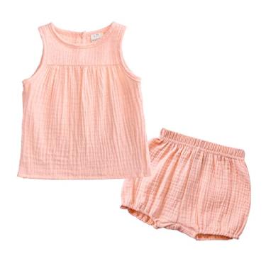 Imagem de Camiseta para bebês recém-nascidos meninas algodão linho verão sólido sem mangas colete top 0-24 meses roupas (0-rosa, 1-2 anos)