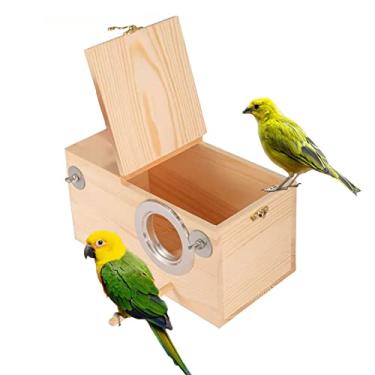 Imagem de kathson Caixa de ninho de periquito Budgie Casa de ninho de calopsita para papagaios de reprodução caixa de acasalamento para pássaros de pequeno e médio porte (M: 25 x 13 x 13 cm)