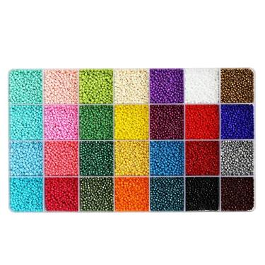 Imagem de ORNSHIZI Tamanho de contas de sementes de 2 mm cerca de 16.800 peças 28 cores em caixa de armazenamento de grade 12/0 pequenas contas de sementes para fabricação de pulseiras