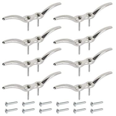 Imagem de 8 peças de grampos de corda de metal 11,5 cm de grampo para mastro de bandeira de barco, travas para doca de convés de barco com 16 parafusos de montagem para corda fixa ou decoração de casa (cortinas de gancho de persiana)