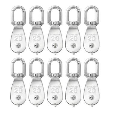 Imagem de BNYZWOT — Roda de reboque com fio de aço inoxidável, bloco de polia M20 com gancho giratório, bloco de polia simples, para pendurar e pendurar 10 peças