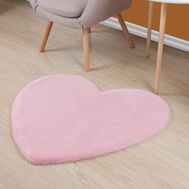 Imagem de Tapete macio e fofo em forma de coração tapete falso de pilha curta antiderrapante e lavável protege o chão para sala de estar quarto banheiro sofá cadeira, rosa, 80 * 100 cm