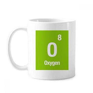 Imagem de Caneca de cerâmica com elementos químicos de oxigênio, xícara de porcelana de café, utensílios de mesa