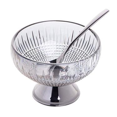 Imagem de CJ 4 BOWLS VIDRO CINZA C/4 COLHERES P/SOBREMESA QUEEN BLACK