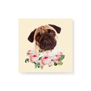 Imagem de Arte Maníacos Quadro Decorativo em Tela Canvas Pug Flores - 50x50cm