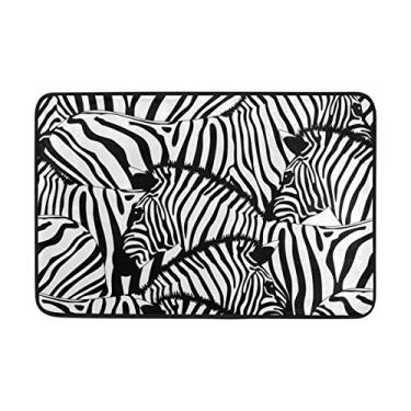 Imagem de Capacho My Daily Zebra listrado preto e branco 40 x 60 cm, sala de estar, quarto, cozinha, banheiro, tapete impresso de espuma leve