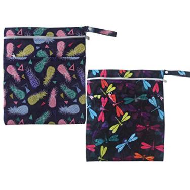 Imagem de 2 peças saco seco molhado para fraldas de tecido de bebê reutilizável com dois bolsos com zíper (NB03)