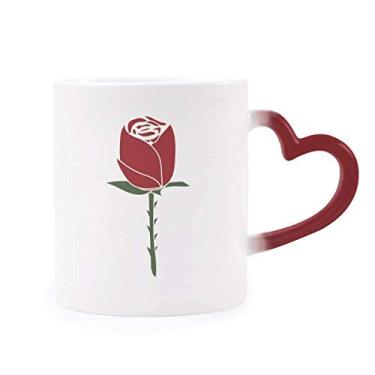 Imagem de Caneca vermelha com estampa de planta cravo vermelho sensível ao calor Caneca de grés que muda de cor vermelha