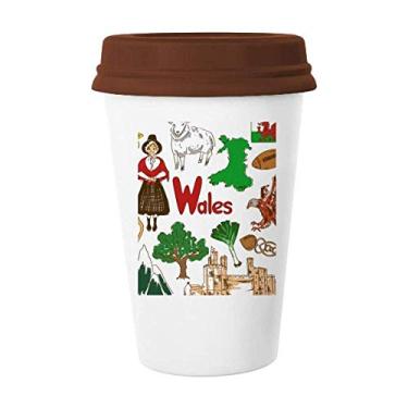 Imagem de Wales Landscap Caneca de cerâmica com a bandeira nacional do Reino Unido Copo de café