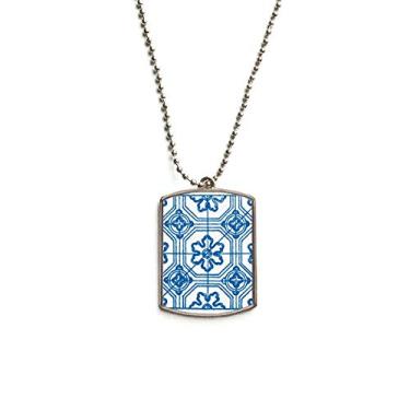 Imagem de DIYthinker Colar Talavera com pingente de corrente de aço inoxidável com estampa de flor azul para animais de estimação