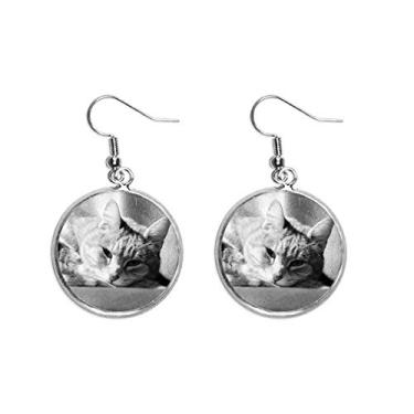Imagem de Brinco de orelha com pingente de orelha de gato cinza puro animal joia feminina
