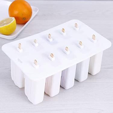 Imagem de jia cool Molde de sorvete, 10 células, gel de sílica clássico, reutilizável, conjunto de moldes de picolé, picolé, máquina de fazer sorvete, ferramentas para fazer sorvete, 10 branco consecutivo (110 varas de madeira))