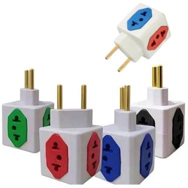 Imagem de Kit 4 Adaptadores de tomadas Benjamin Cubo 3D Com 4 Entradas 3 de 10 Amperes E 1 Entrada de Tomada 20 Amperes coloridas Plug Padrão Novo 3 Pinos