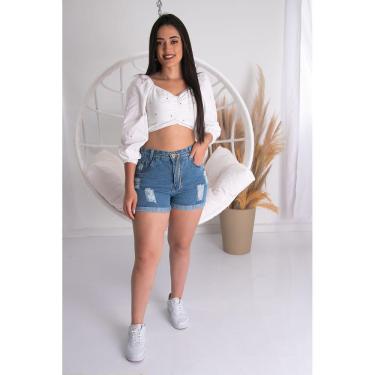 Imagem de Shorts Destroyed Jeans Feminino Cintura Alta