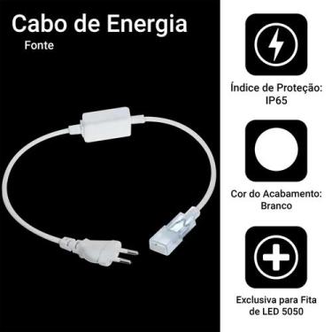 Imagem de Fonte Cabo De Energia Para Fita Led Mangueira Chata 5050 220V - Ry