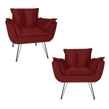 Imagem de Jogo 2 Poltronas Decorativas Quarto Closet Pés de Ferro Opala Suede Vermelho Bordo - LM DECOR