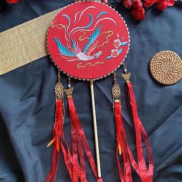Imagem de SALFEE 40 cm Vintage Cabo Longo Borla Hanfu Ventilador Circular Chinês Antigo Ventilador Redondo Casamento