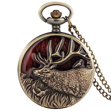 Imagem de ZALTAS Antigo bronze árabe número relógio de bolso relógio de quartzo relógio elk grama pingente corrente relógio colar