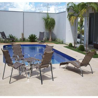 Imagem de Conjunto Cadeiras e Mesa Centro + Espreguiçadeira em Alumínio Trama