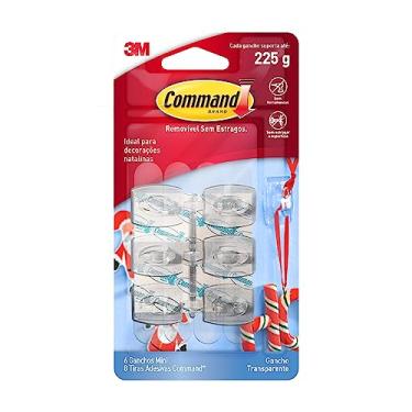 Imagem de Command, 3M, Gancho Adesivo Transparente para Decorações de Natal sem Danificar a Superfície, Mini, 6 unidades, Suporta até 225g