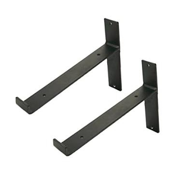 Imagem de RUNROTOO Suporte de metal, 2 peças, suportes de prateleira dobráveis para pendurar na parede, prateleiras de armazenamento de metal, prateleiras montadas na parede para armazenamento, estrutura de cabide de móveis rústicos, tapete de ioga preto multifuncional