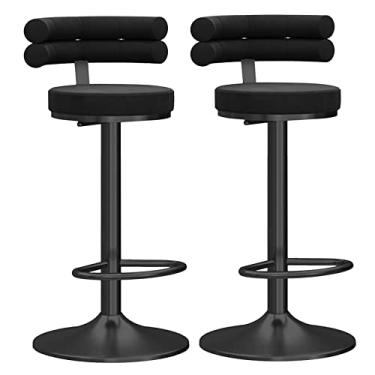 Imagem de SaiLiN Conjunto de 2 bancos de bar de pequeno-almoço de tecido de veludo, giratórios, ajustáveis, com encosto, sem braços, para casa, cozinha, ilha, pub, cor preta Everything is Fine