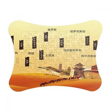 Imagem de Moldura de quebra-cabeça de mapa de estrada de camelo Deserto Along The Way to The Silk Road Map Decoração de imagem