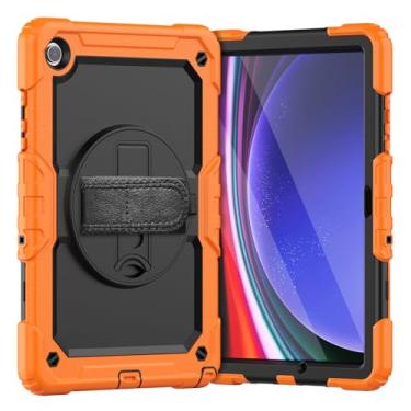 Imagem de Capa para Samsung Galaxy Tab A9 Plus de 28 cm SM-X210/X216/218 Capa macia de silicone resistente à prova de choque com suporte embutido alça de mão de 360° para capa SM A9 Plus (laranja)