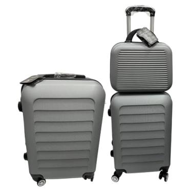 Imagem de Kit 3 Malas de Viagem 23kg, 10Kg e Frasqueira 14 Polegadas Bolsa de Mão c/Trava de Senha FIbra Rígida ABS (Prata)