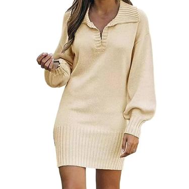 Imagem de UIFLQXX Vestido midi colado ao corpo feminino manga longa suéter sólido comprimento médio vestido de lã vestido de malha vestido maxi, G, P