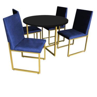 Imagem de Kit Mesa De Jantar Theo Com 4 Cadeiras Sttan Ferro Dourado Tampo Preto