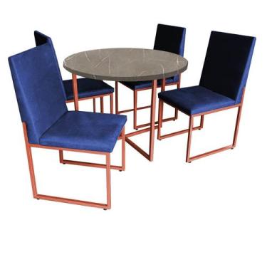 Imagem de Kit Mesa De Jantar Theo Com 4 Cadeiras Sttan Ferro Bronze Tampo Marmor