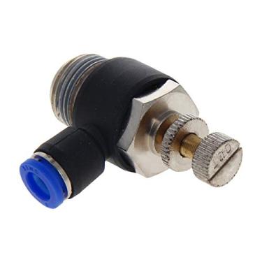 Imagem de Bettomshin Válvula controladora de tubo de conexão de rosca macho de 5 mm, 6 mm, acoplador de encaixe de tubo de conexão push in de 6 mm para encaixe de pressão para conexão, união reta azul + preto