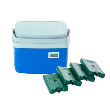 Imagem de Caixa Térmica 5 litros Cooler com Termômetro Digital e Certificado de Calibração com 4 Gelos Reutilizáveis de 200 ML (Azul)