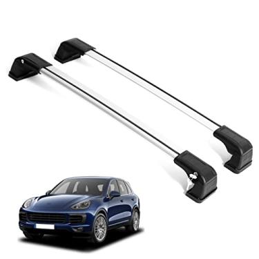 Imagem de ERKUL Barras transversais de rack de teto compatíveis com Porsche Cayenne 2003-2010 | Conjunto de barras transversais de bagagem de teto com trava de alumínio para transportar transportadoras de carga, canoa, snowboard, bicicleta da ERKUL Car Accessories | Prata