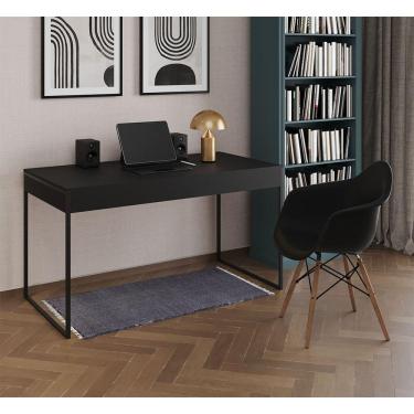 Imagem de Escrivaninha Home Office Estilo Industrial Malta Preta 137x53cm Ferro Preto com 1 Poltrona Preta Eam