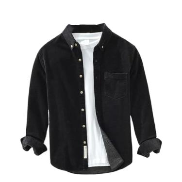 Imagem de Camisas cargo de veludo cotelê de outono para homens roupas grandes bolsos streetwear masculino gola virada para baixo, Cinza escuro, G