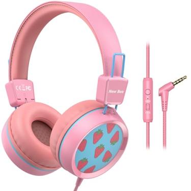 Imagem de New bee Fones de ouvido infantis com fio para escola com microfone KH20 HD estéreo seguro volume limitado 85dB/94dB dobrável leve para meninas/Mac/Android/Kindle/Tablet/Pad (rosa)