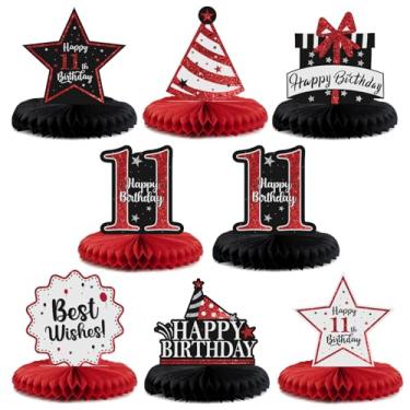 Imagem de LASKYER Decorações de festa de aniversário de 11 anos, mesa de favo de mel brilhante com glitter, placa fotoprop para festa de aniversário de onze anos. - Glitter vermelho