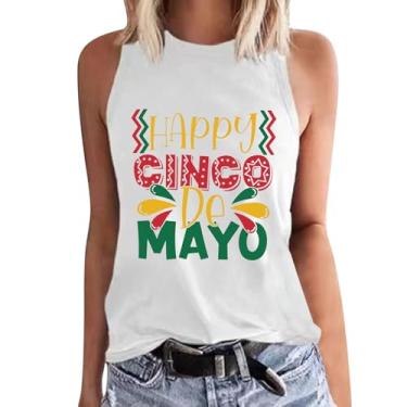 Imagem de Regata feminina de Mayo com estampa fofa de treino, sem mangas, gola redonda, camiseta de festa mexicana, Branco, M