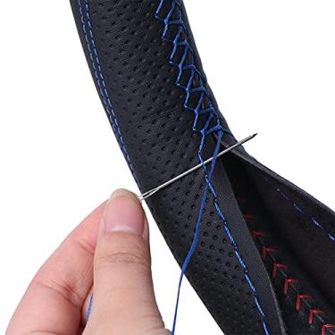 Imagem de Capas de volante de couro de microfibra preta costuradas no embrulho, adequadas para Me...