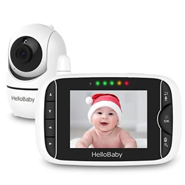 Imagem de HelloBaby Monitor de vídeo para bebê com câmera remota panorâmica e zoom panorâmico, tela LCD colorida de 8 cm, visão noturna infravermelha, exibição de temperatura, canção de ninar, áudio