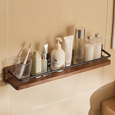 Imagem de Prateleiras de chuveiro prateleira de banheiro de madeira maciça, lavatório de parede cosméticos à prova d'água prateleira de armazenamento de banheiro suporte de chuveiro (cor: A, tamanho: 60 cm)
