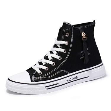 Imagem de WILTENA Tênis masculino moderno de lona de cano alto casual para uso ao ar livre, Preto, 37