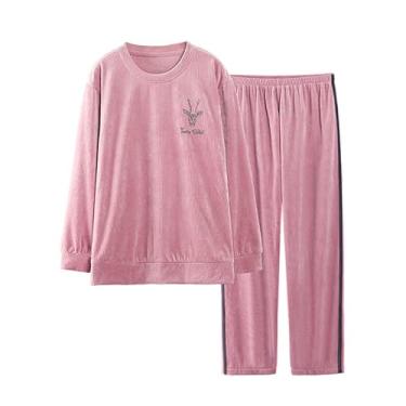 Imagem de LUBOSE Conjunto de camisola de flanela, camisola feminina, camisola térmica de inverno, terno longo feminino de manga comprida, conjunto de camisola confortável para uso doméstico (M, Rosa12)