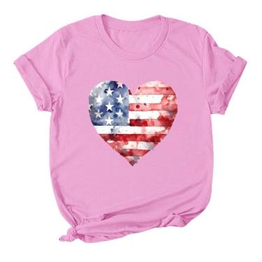 Imagem de Camiseta feminina com bandeira americana patriótica, listras estrelas, bandeira americana, jeans, feminina, patriótica, camisetas estampadas engraçadas, rosa, GG