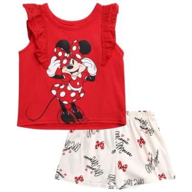 Imagem de Disney Conjunto de shorts para meninas Minnie Mouse - camiseta de algodão de 2 peças e shorts de malha (2-7), Minnie Mouse vermelho, 4 Anos